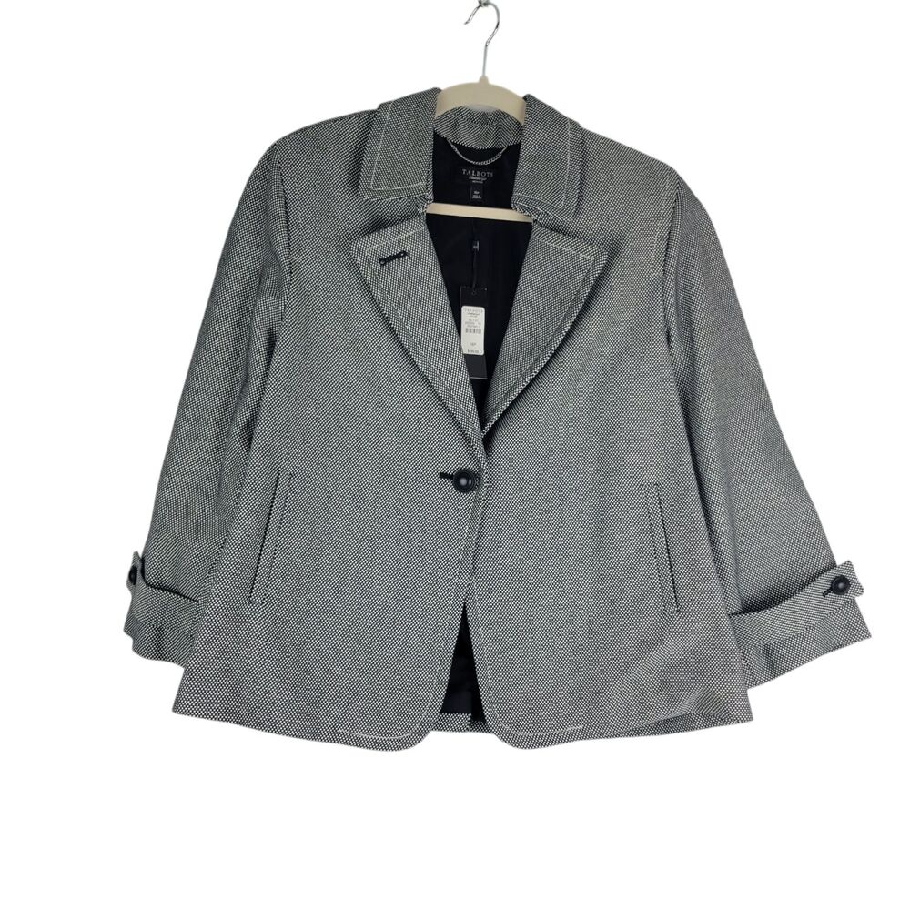 Talbots Petites Jacket One Button Blazer Black White Womens size 16P NWT $169